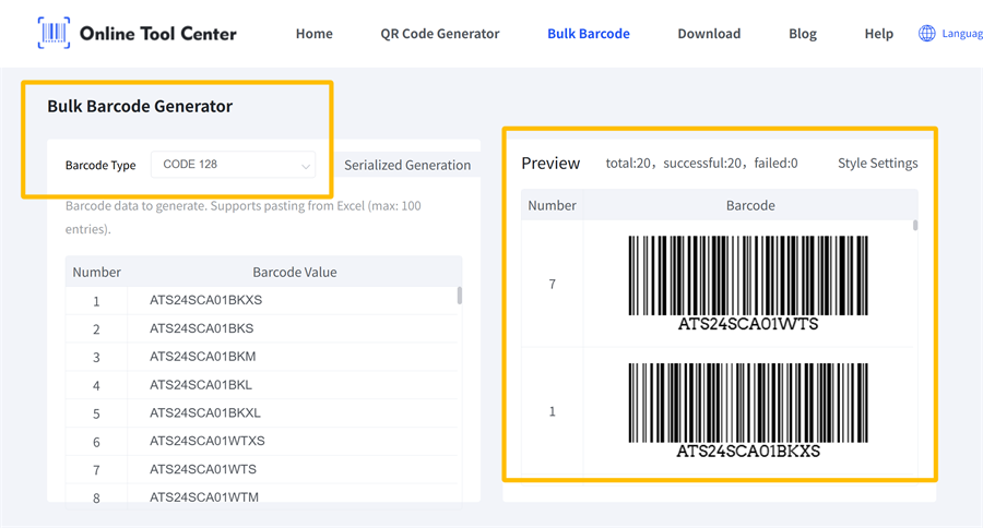 bulk barcode generator generátor čárových kódů