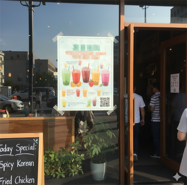 qr code on a promotional poster at the store entrance QR kód na propagačním plakátu u vchodu do obchodu