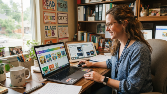 teacher using book creator tool učitel pomocí nástroje pro tvorbu knih